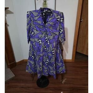 Zuri Kenya XL Purple Geometric Abstract Cotton Shirt Dress